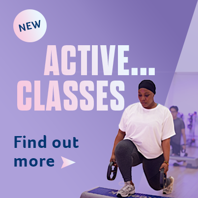 New Active... Classes, Find out more with arrow sign and image