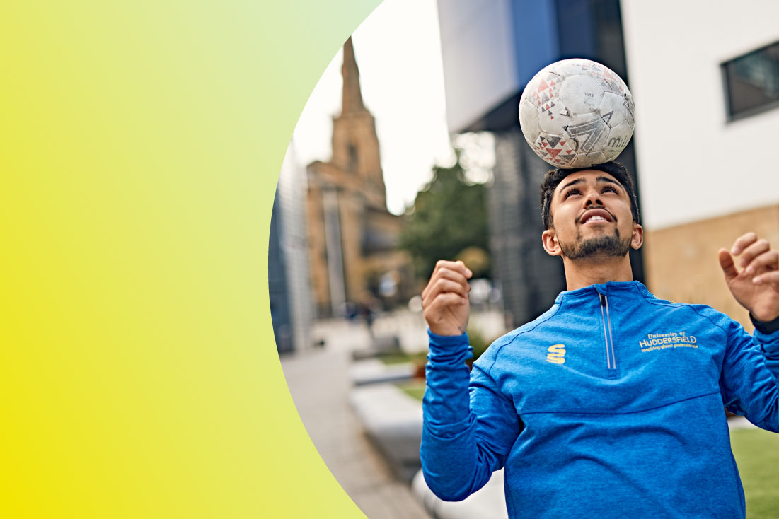 Student playing with ball with his head